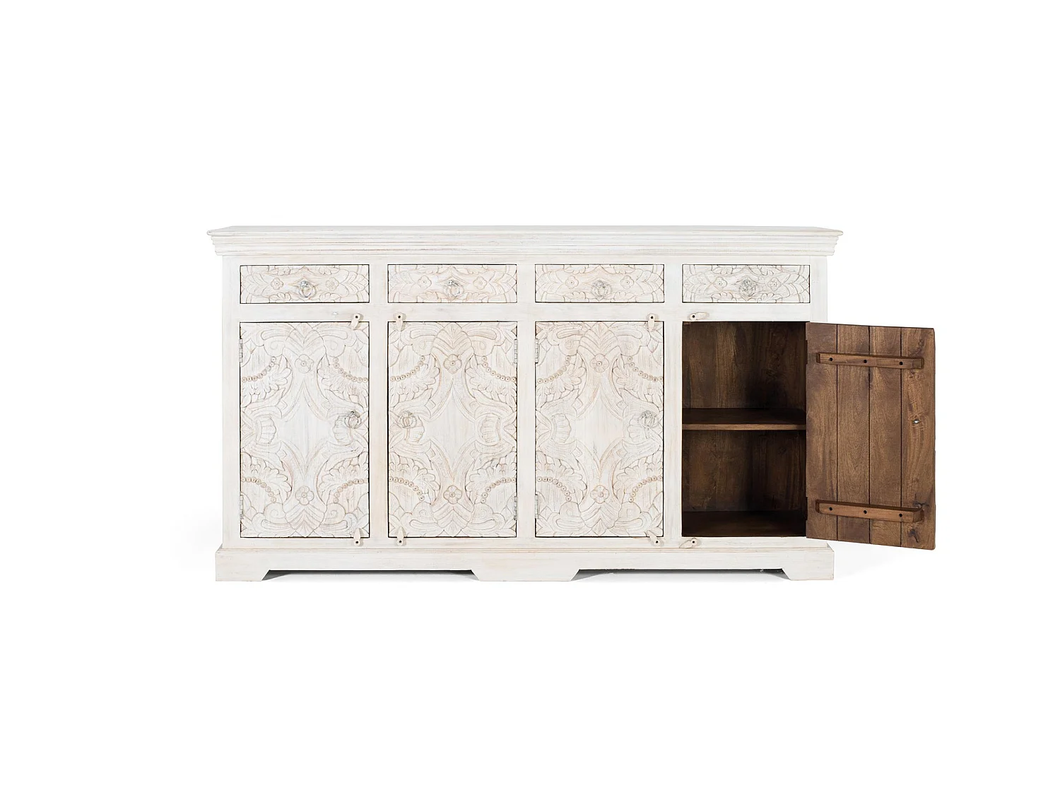 Buffet en bois de manguier sculpté, style ethnique - 100 x 180 x 40