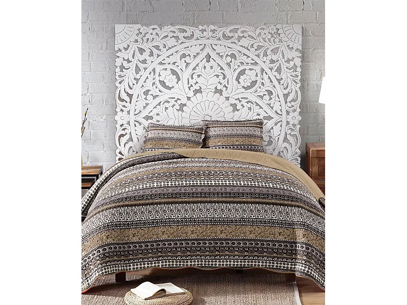 Cabeceira branca envelhecida esculpida à mão 120x120x4