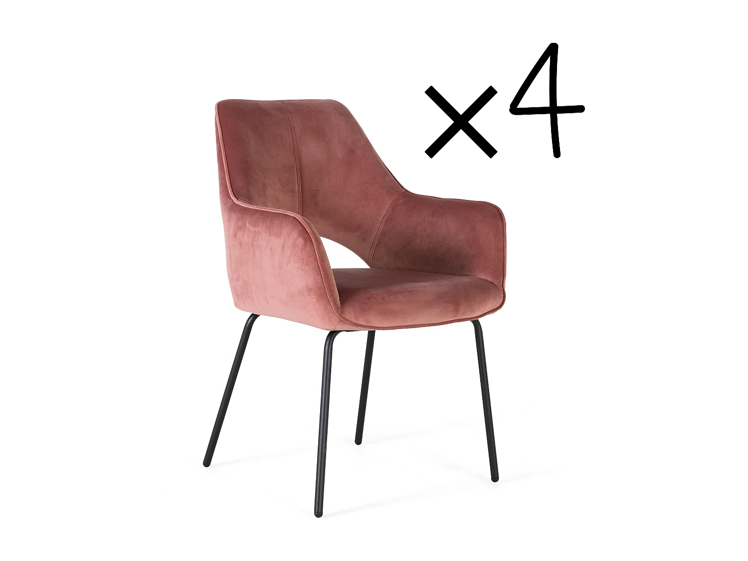 Conjunto de 4 cadeiras em veludo castanho e metal 89x60x65