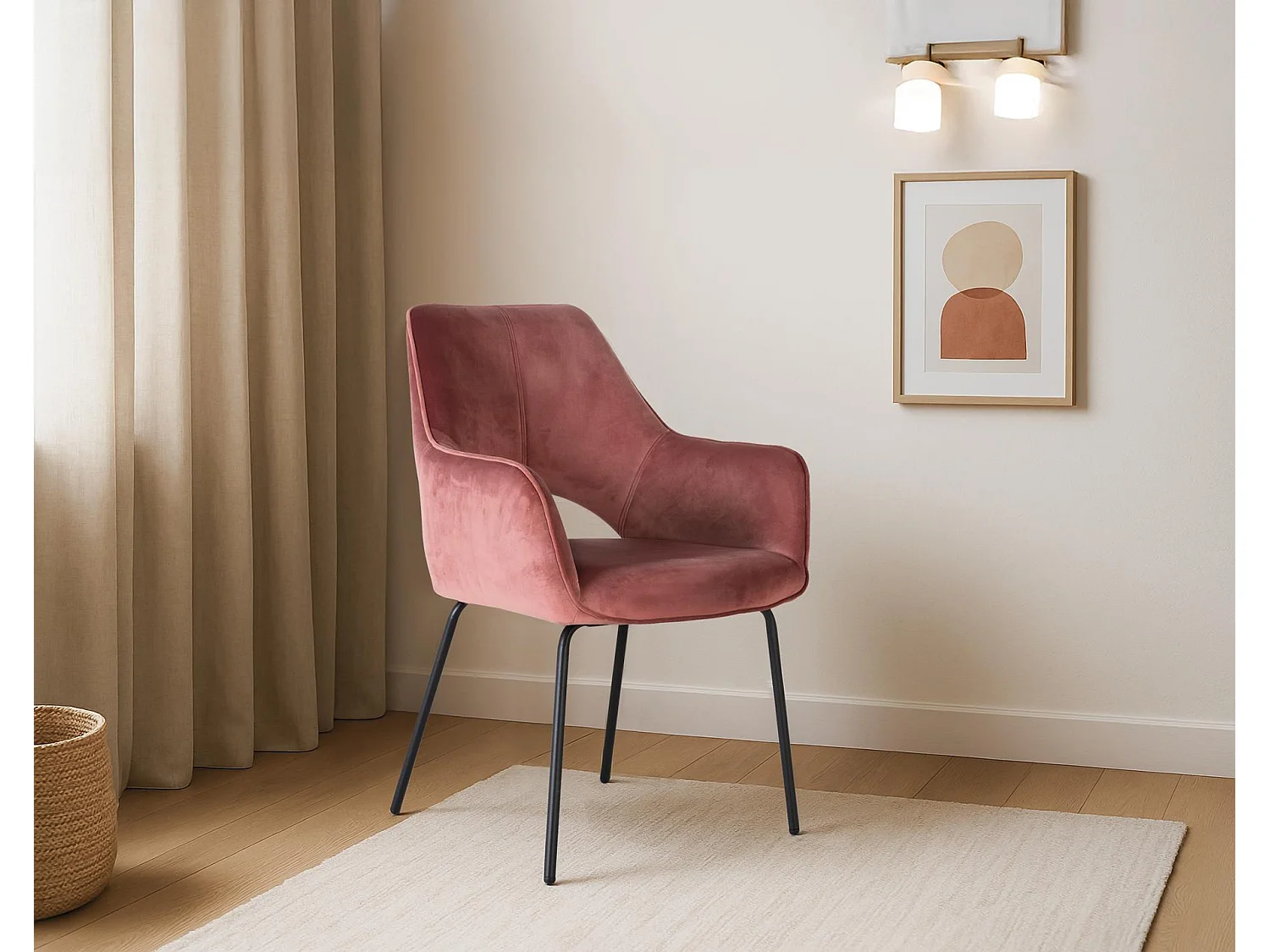 Fauteuil en velours 60 cm, style contemporain moderne - 89 x 60 x 65 cm