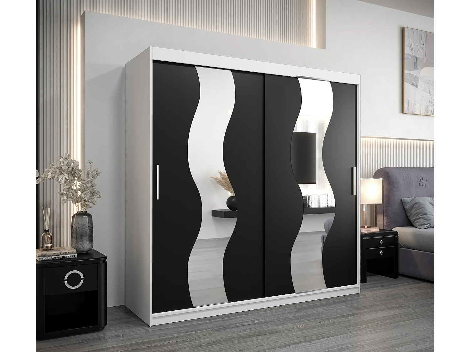 Armoire Sewilla À Portes Coulissantes 200/200/62 2 portes (Blanc/Noir)