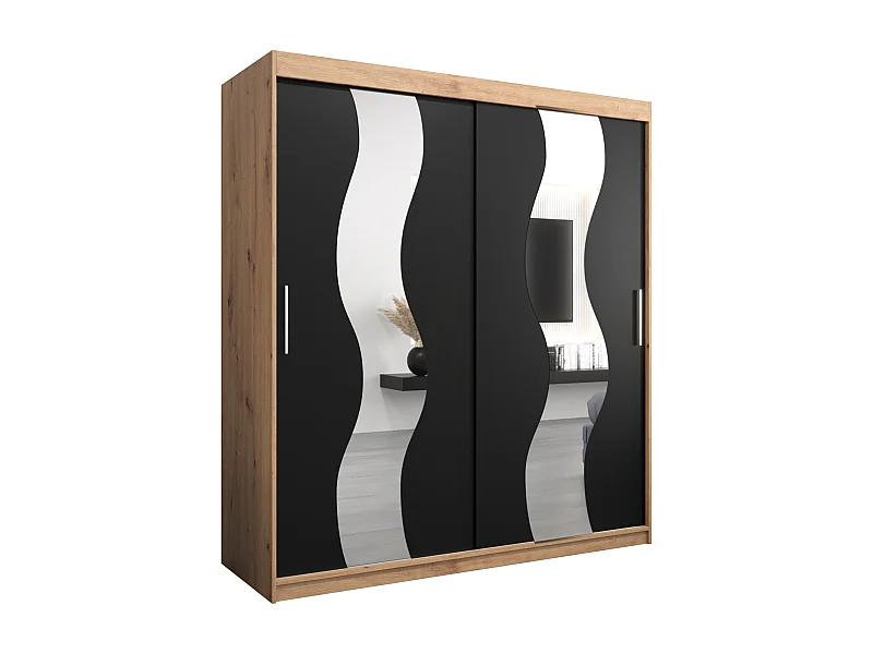 Schwebetürenschrank Sewilla 200/180/62 2-Türig (Artisan/Schwarz)