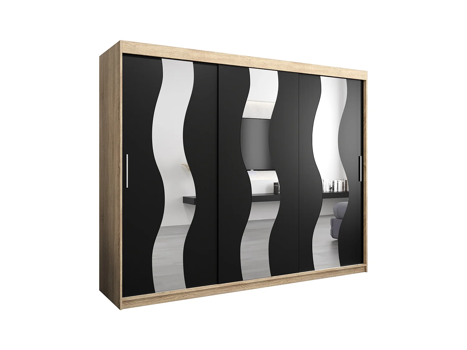 Armoire Sewilla À Portes Coulissantes 200/250/62 3 Portes (Sonoma/Noir)