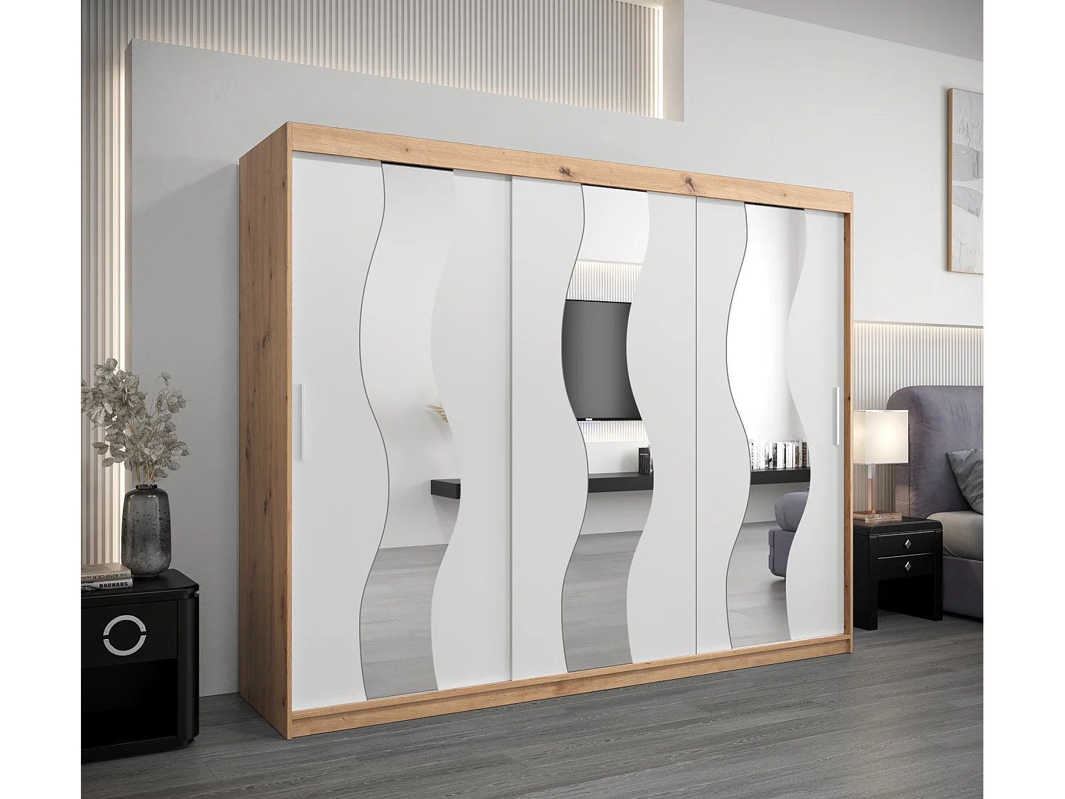 Armadio Sewilla ad ante scorrevoli 200/250/62 3 porte (artisan/bianco)