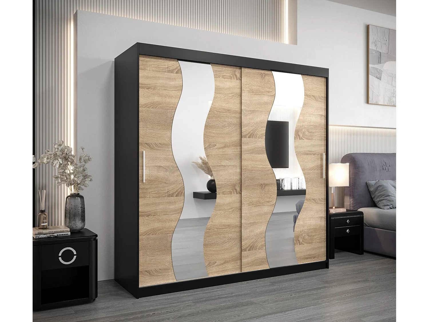 Armoire Sewilla À Portes Coulissantes 200/200/62 2 portes (Noir/Sonoma)