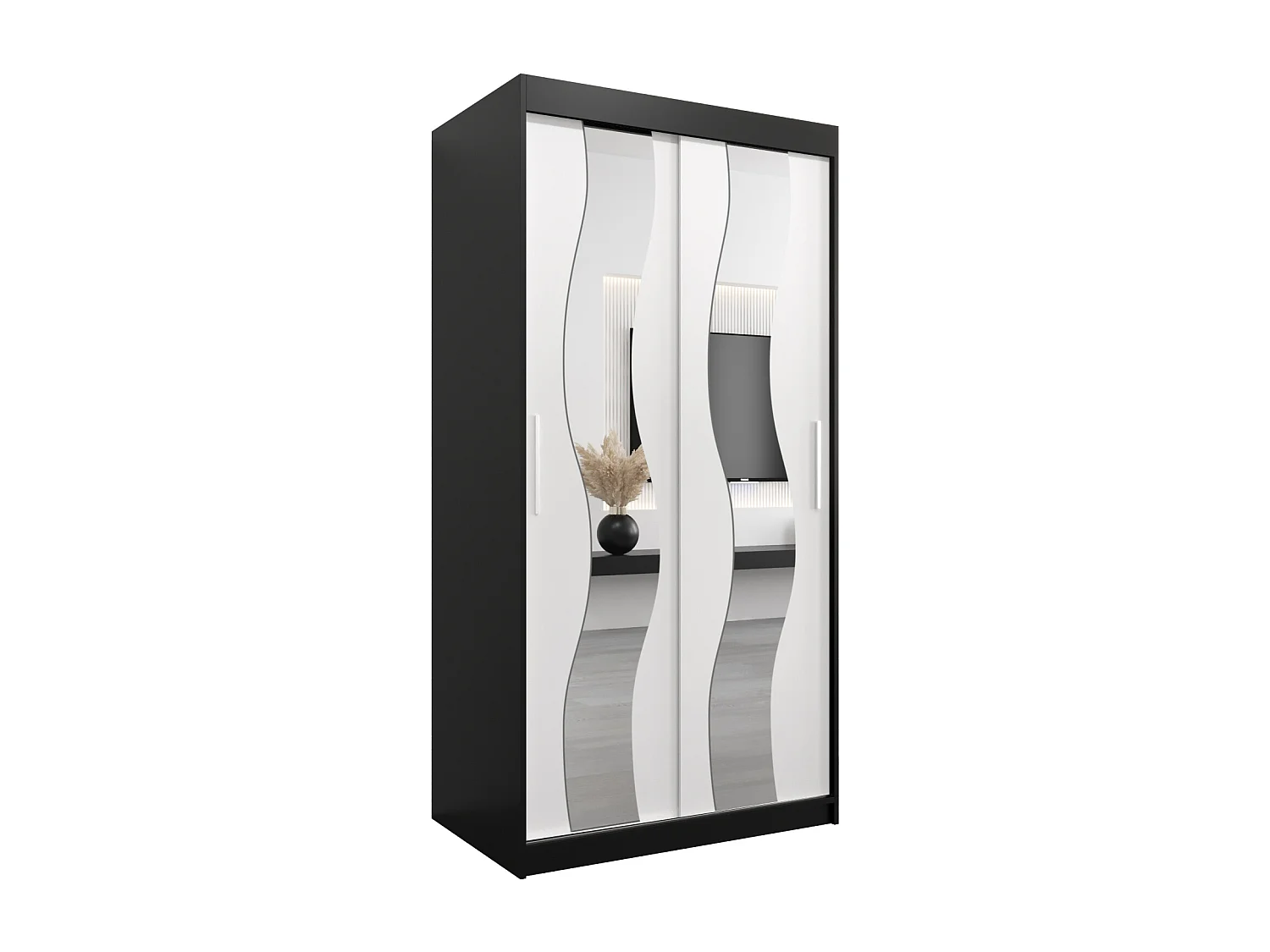 Schwebetürenschrank Sewilla 200/100/62 2-Türig (Schwarz/Weiß)