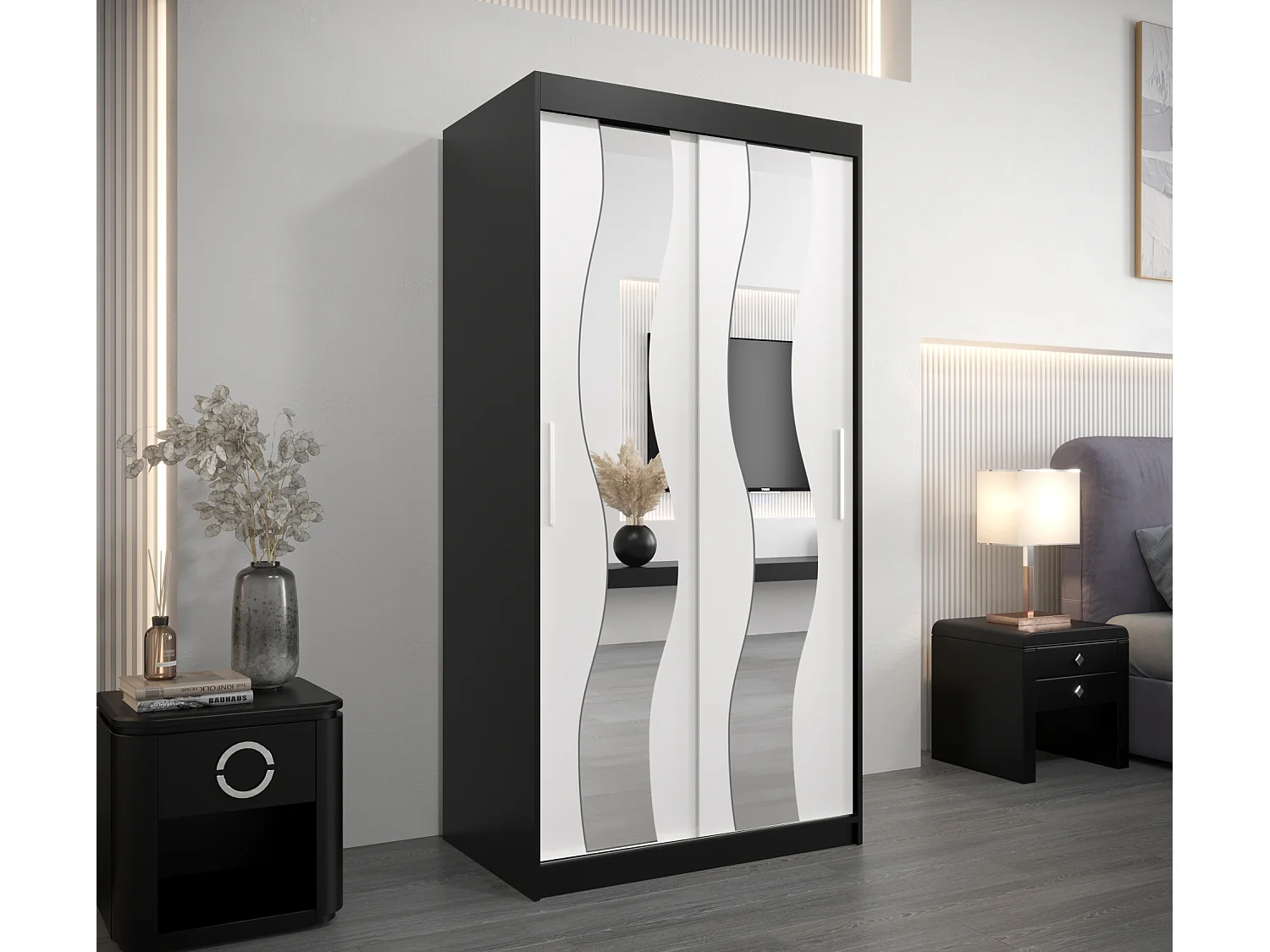 Schwebetürenschrank Sewilla 200/100/62 2-Türig (Schwarz/Weiß)