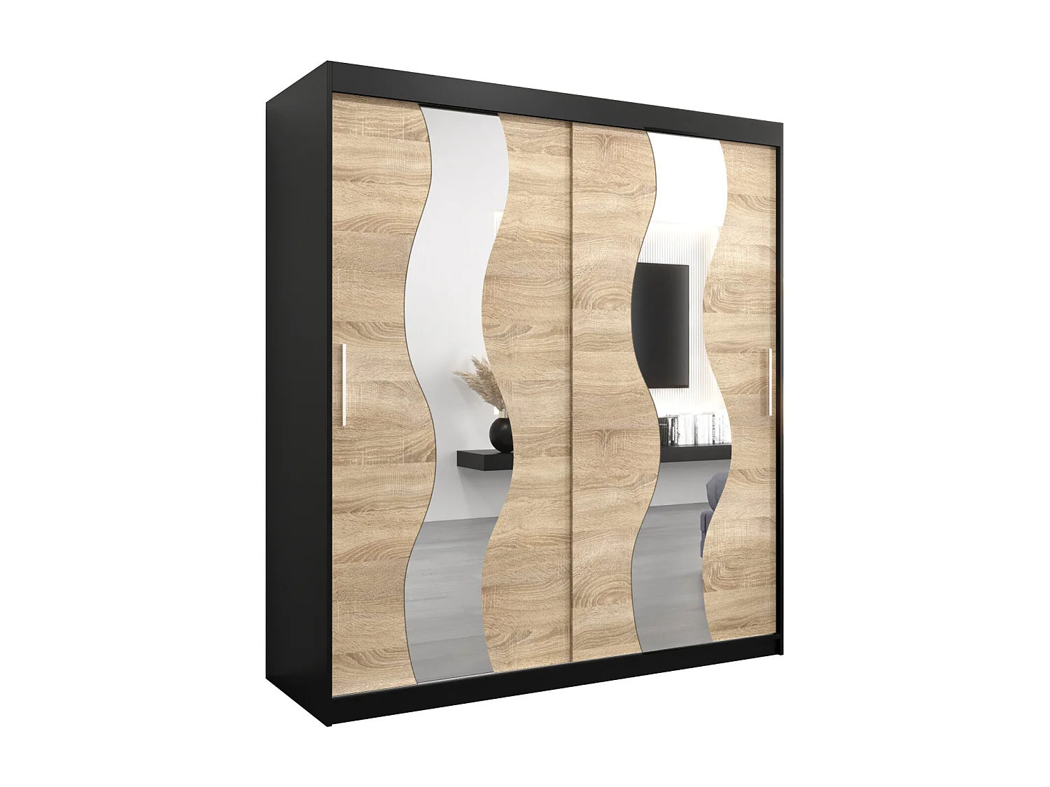 Schwebetürenschrank Sewilla 200/180/62 2-Türig (Schwarz/Sonoma)