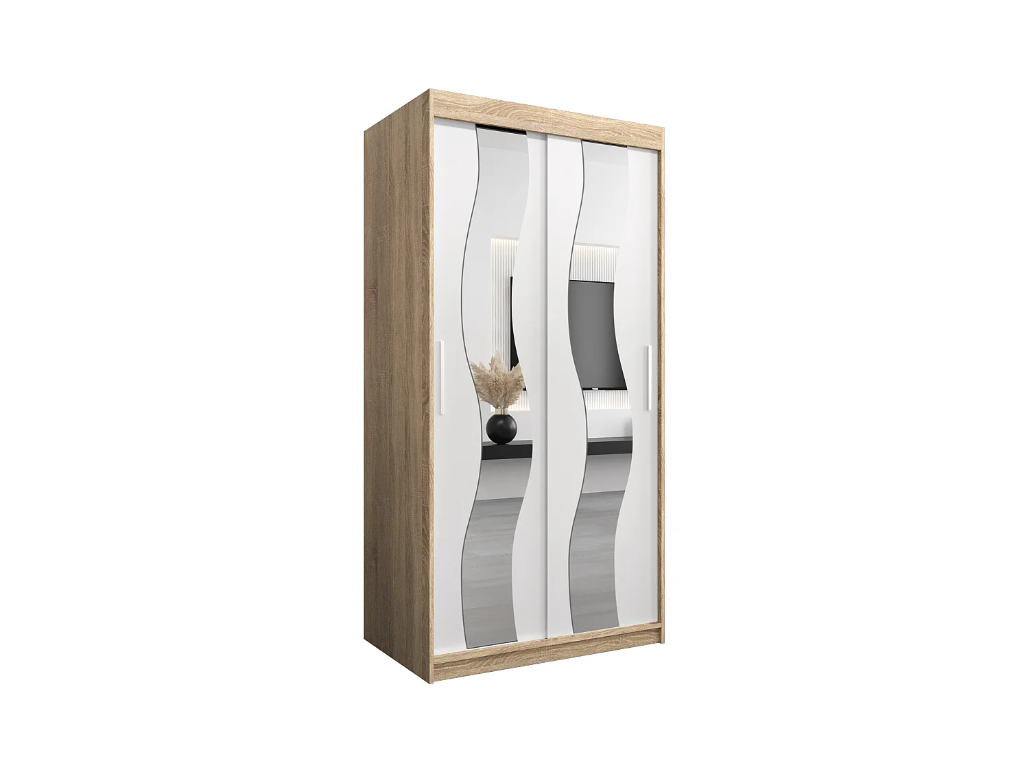 Schwebetürenschrank Sewilla 200/100/62 2-Türig (Sonoma/Weiß)