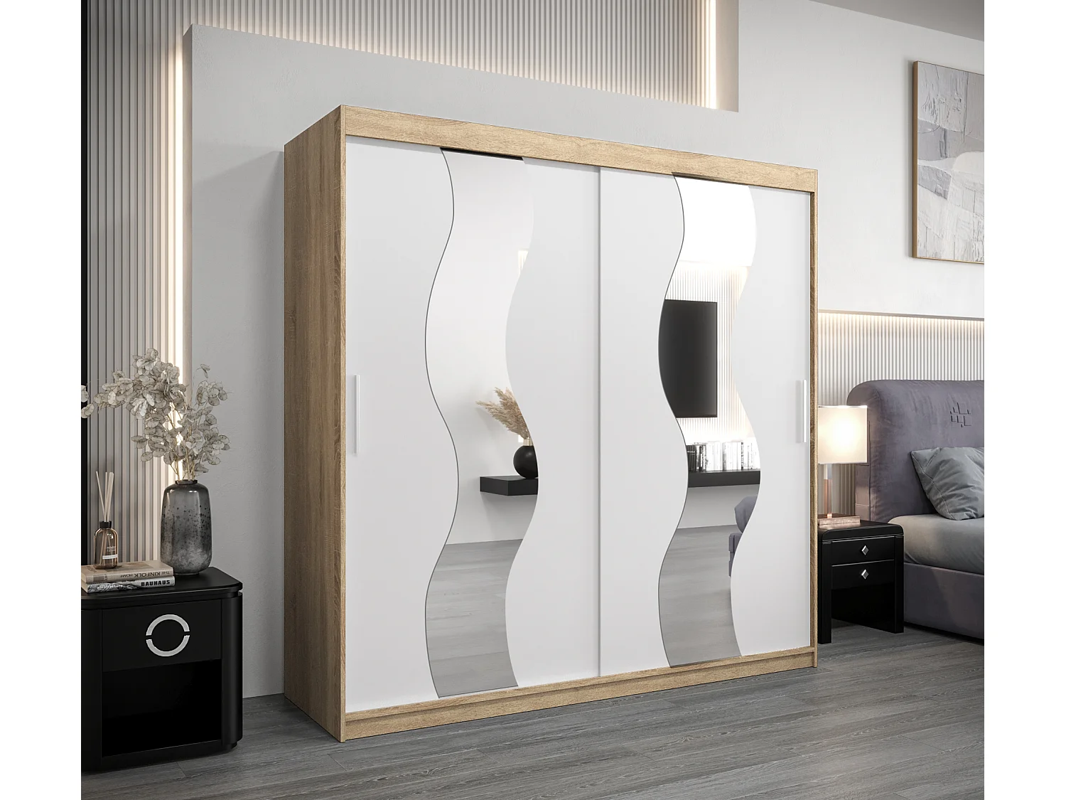 Schwebetürenschrank Sewilla 200/200/62 2-Türig (Sonoma/Weiß)