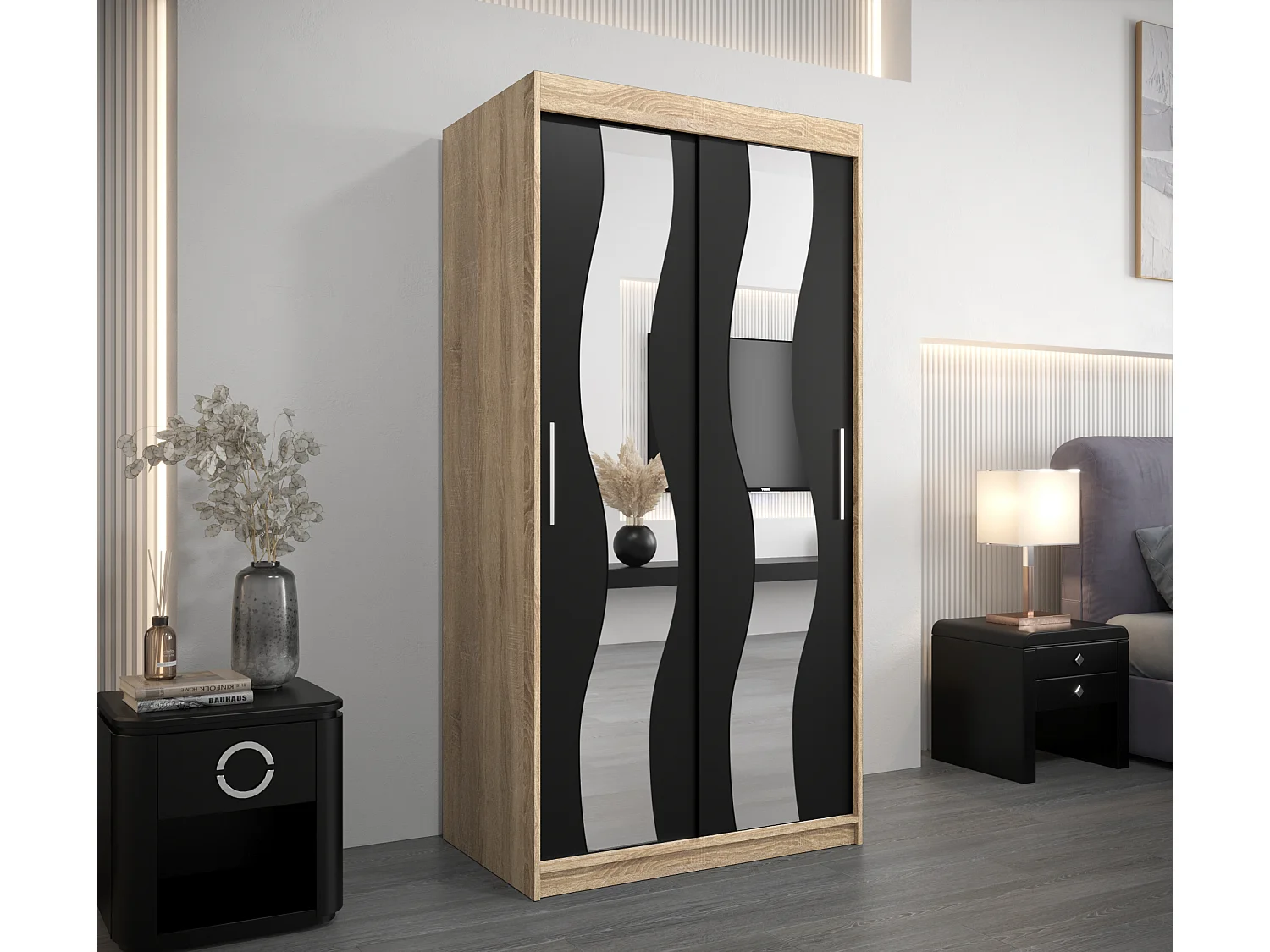 Armoire Sewilla À Portes Coulissantes 200/100/62 2 portes (Sonoma/Noir)