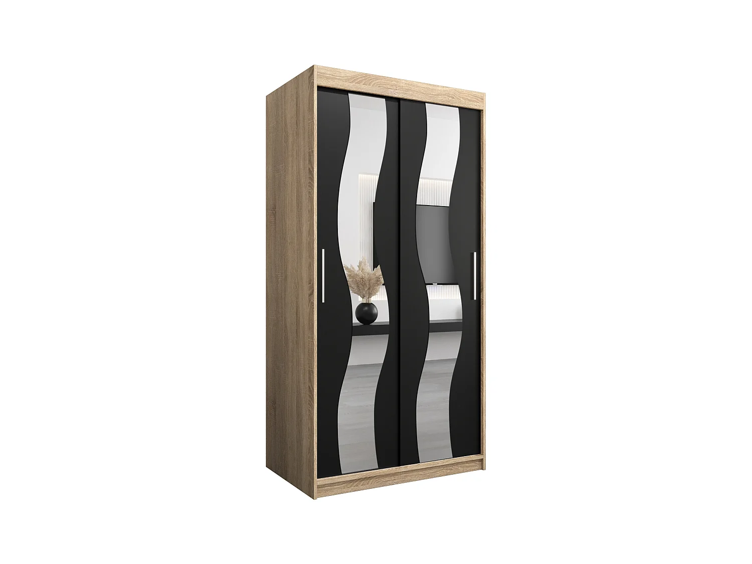 Schwebetürenschrank Sewilla 200/100/62 2-Türig (Sonoma/Schwarz)