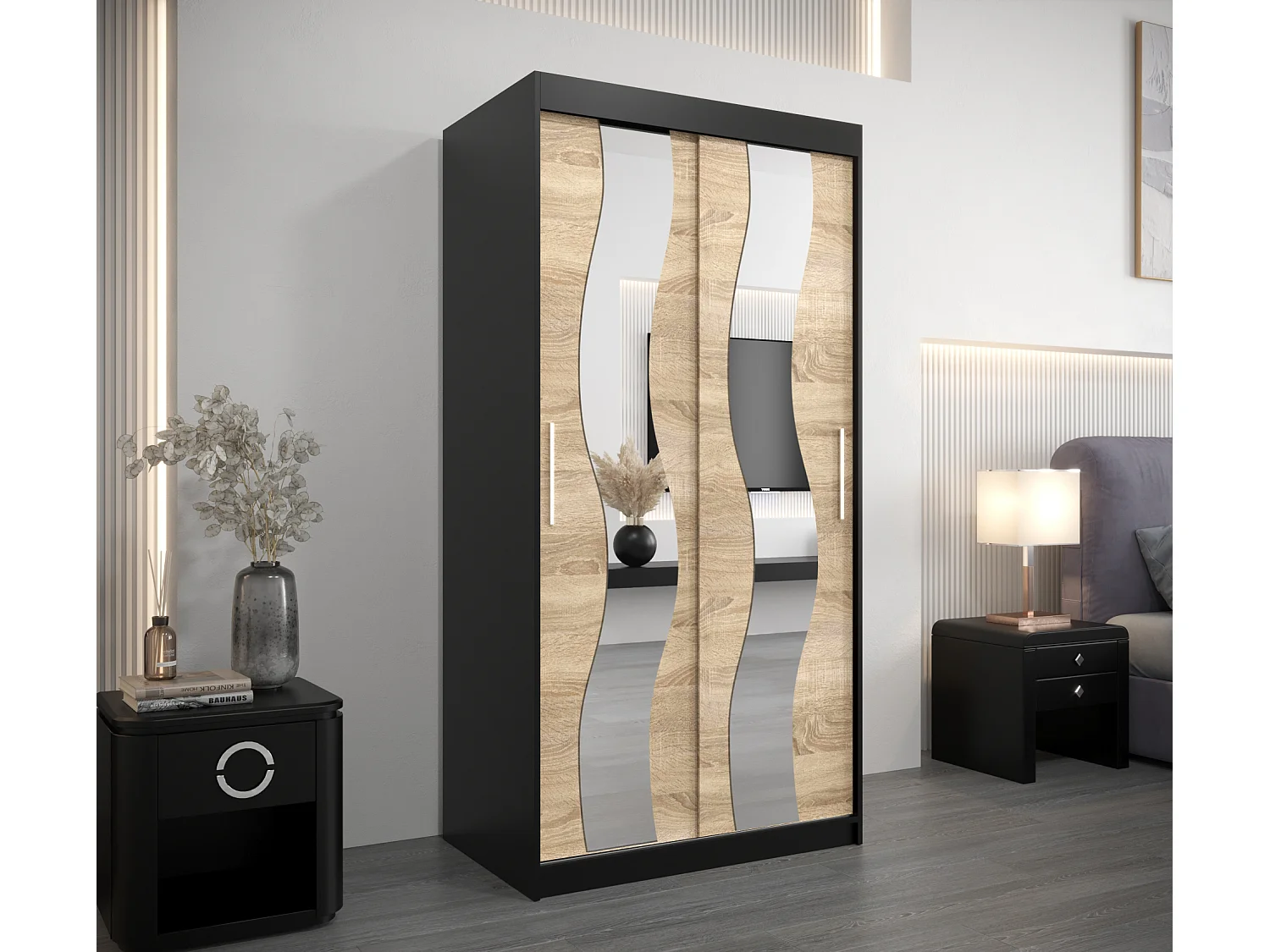 Armario SEWILLA de puertas correderas 200/100/62 2 puertas (negro/sonoma)