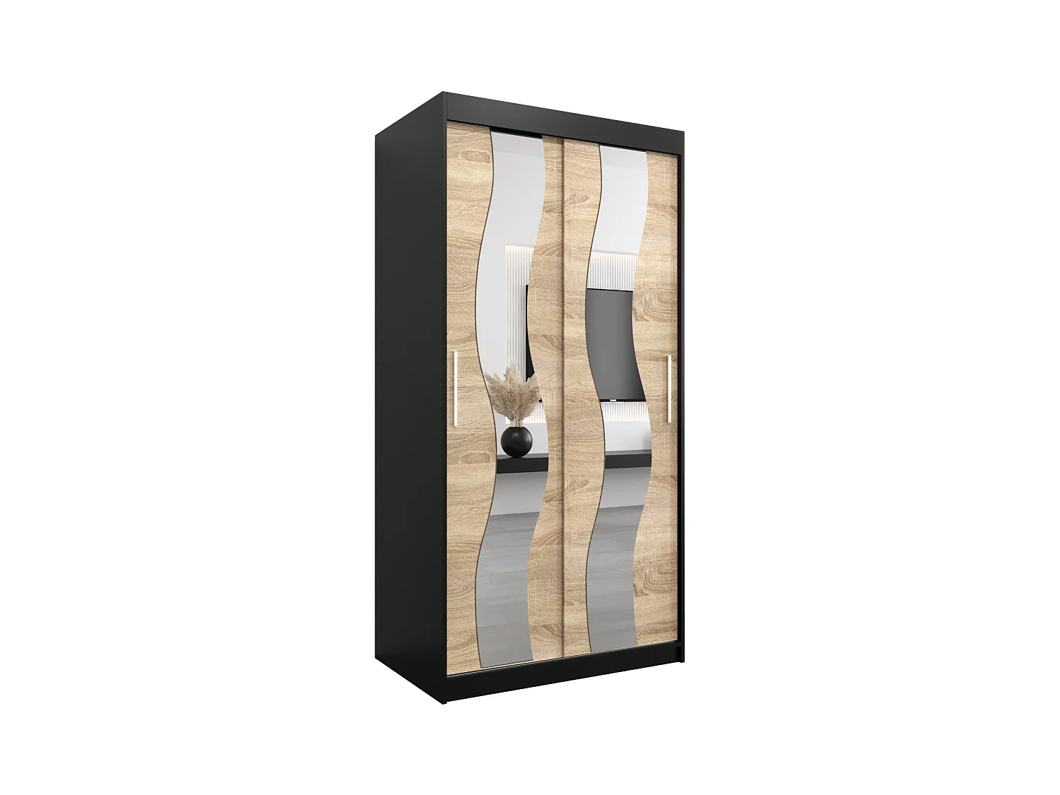 Schwebetürenschrank Sewilla 200/100/62 2-Türig (Schwarz/Sonoma)