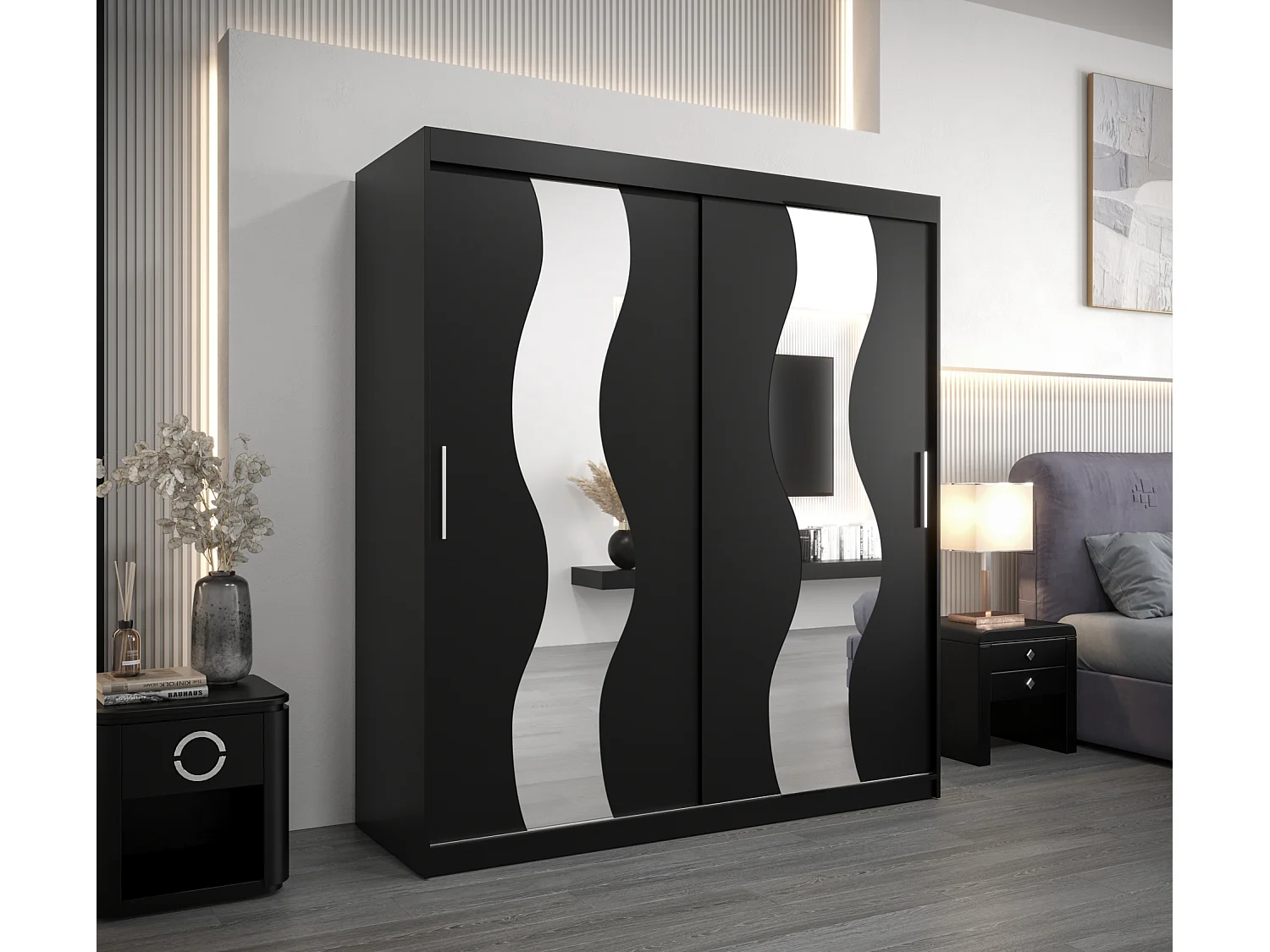 Armadio Sewilla ad ante scorrevoli 200/180/62 2 porte (nero/nero)