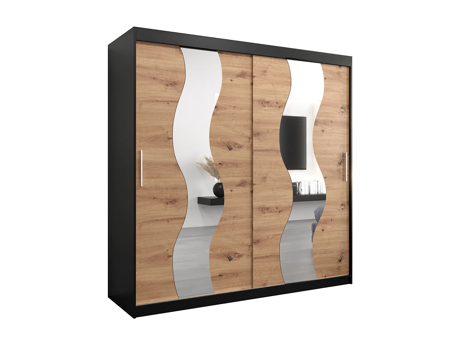 Armadio Sewilla ad ante scorrevoli 200/200/62 2 porte (nero/artisan)