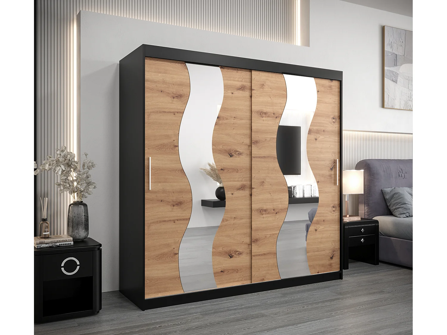 Armadio Sewilla ad ante scorrevoli 200/200/62 2 porte (nero/artisan)