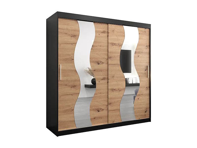 Armario SEWILLA de puertas correderas 200/200/62 2 puertas (negro/artisan)