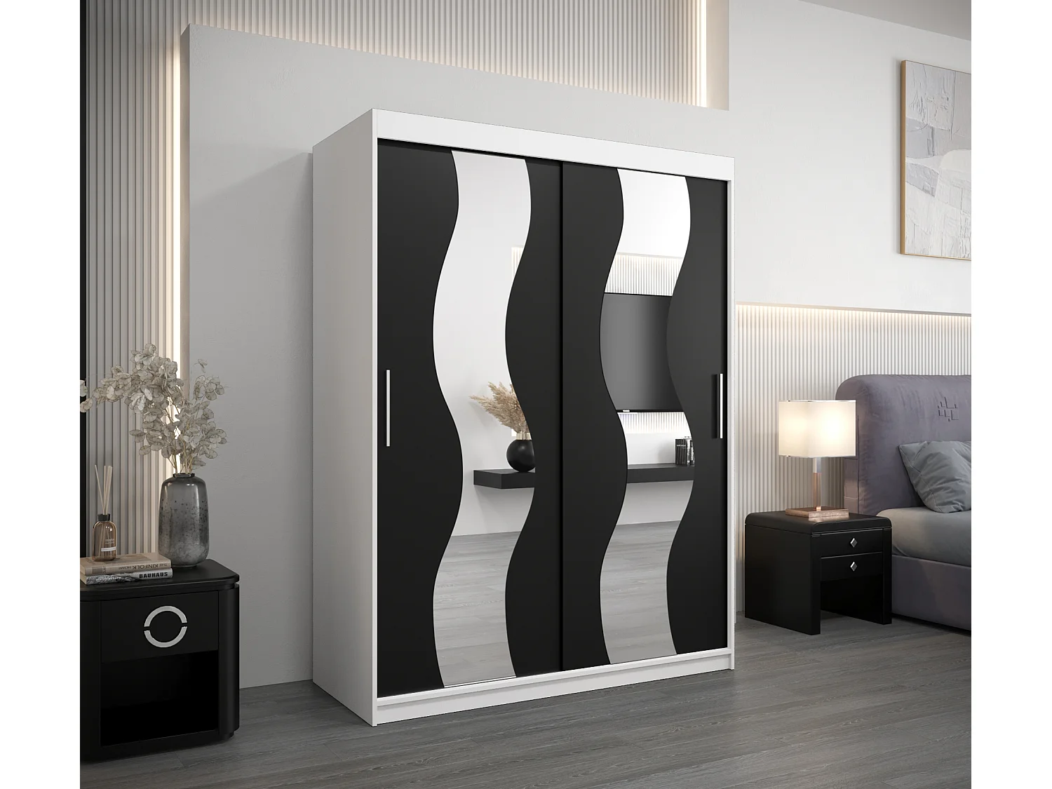 Armoire Sewilla À Portes Coulissantes 200/150/62 2 portes (Blanc/Noir)