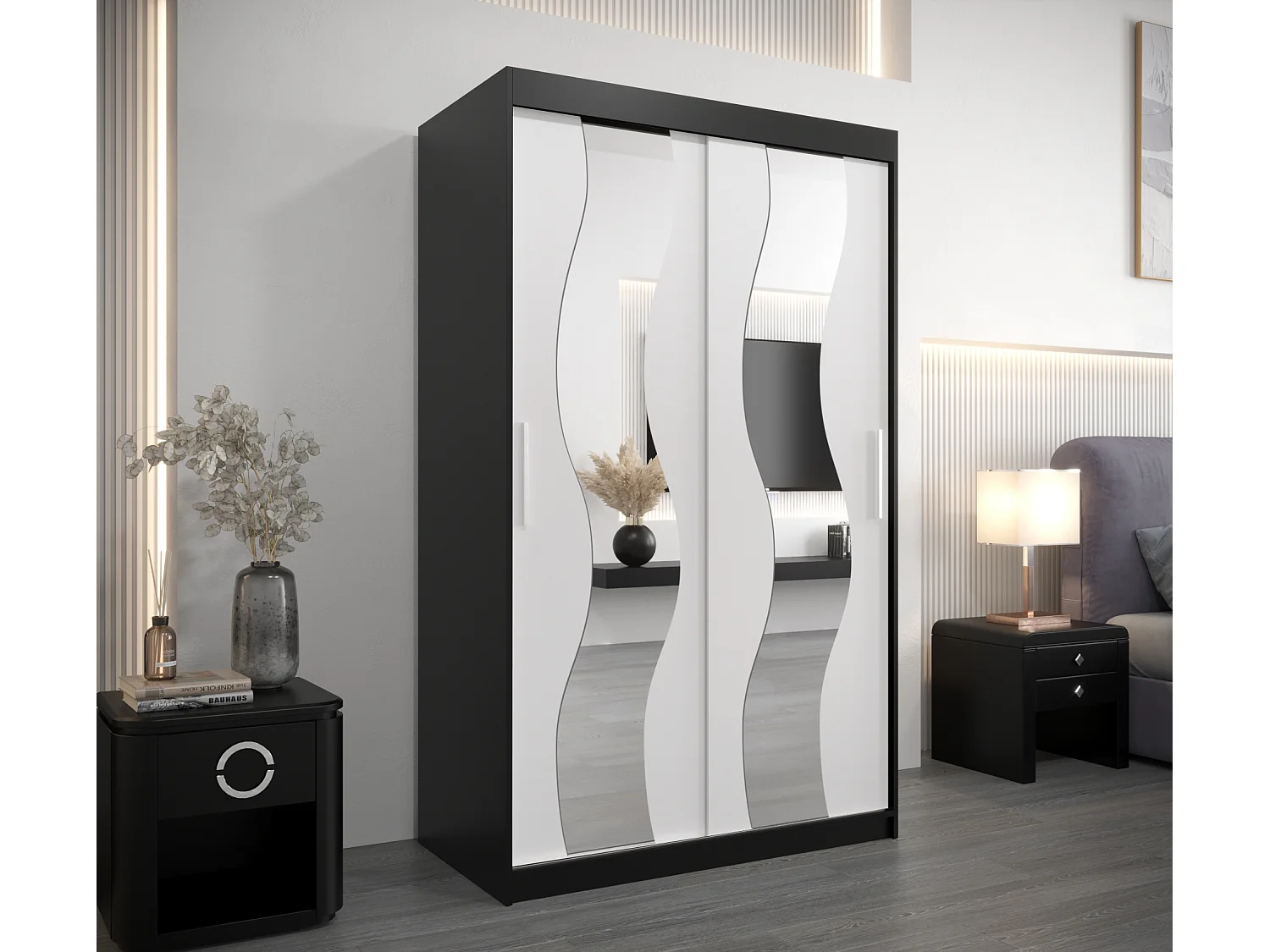 Armoire Sewilla À Portes Coulissantes 200/120/62 2 portes (Noir/Blanc)