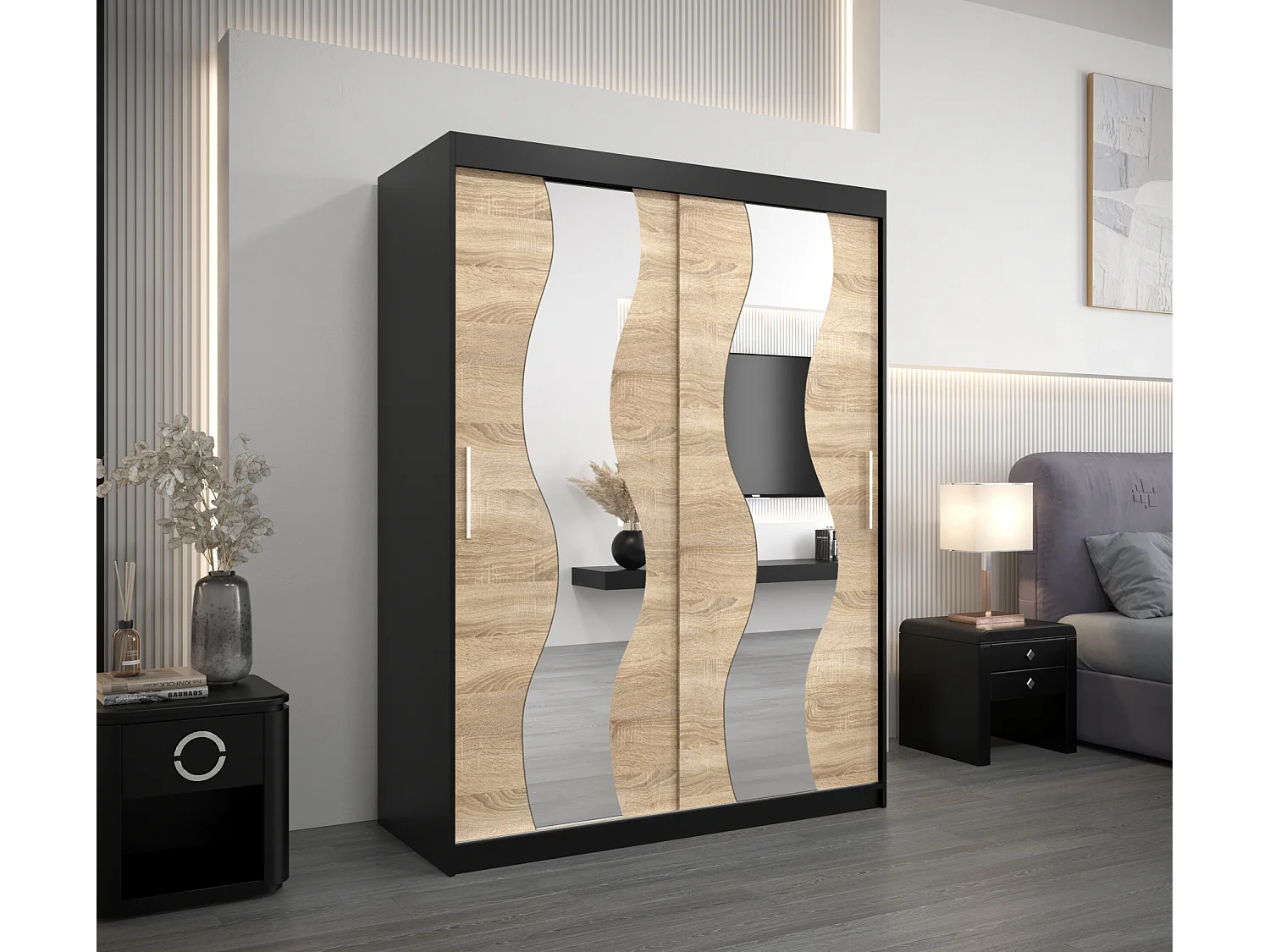 Armoire Sewilla À Portes Coulissantes 200/150/62 2 portes (Noir/Sonoma)