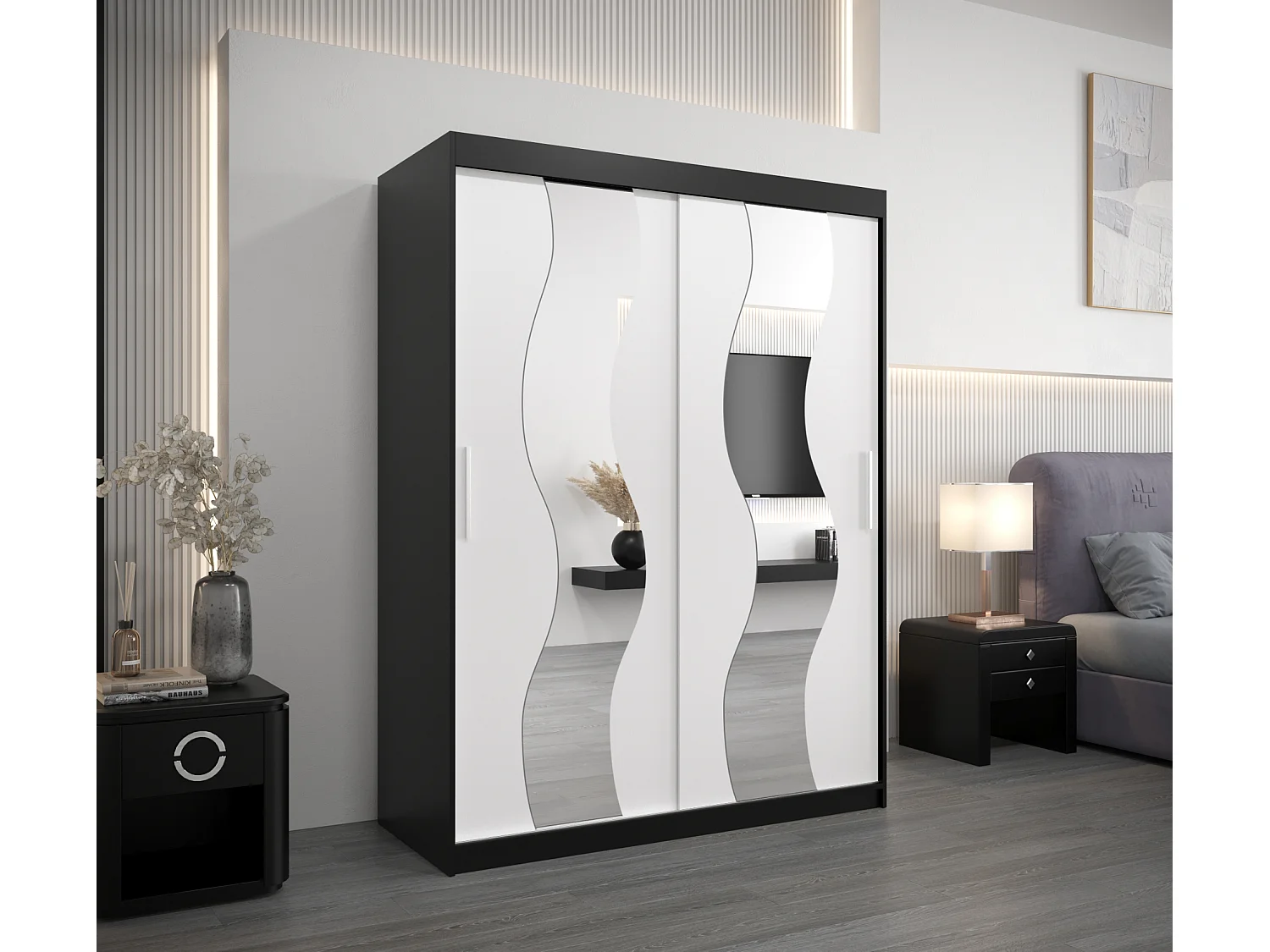 Armoire Sewilla À Portes Coulissantes 200/150/62 2 portes (Noir/Blanc)