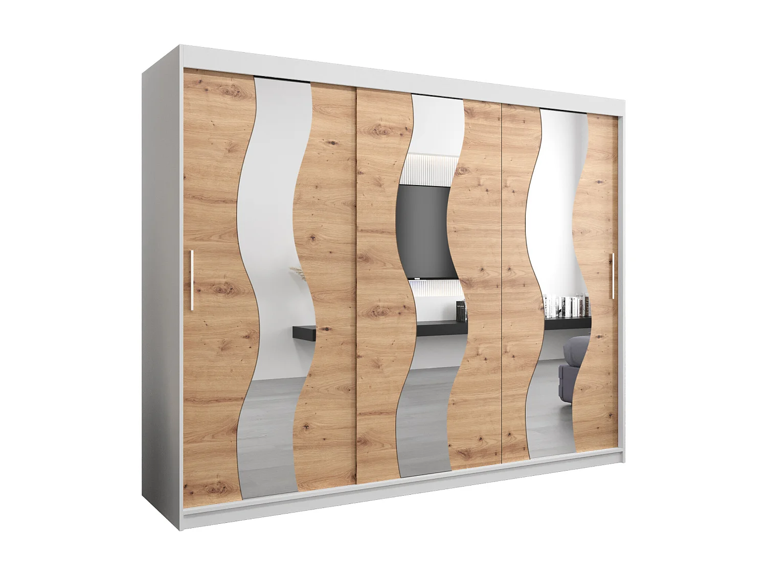 Schwebetürenschrank Sewilla 200/250/62 2-Türig (Weiß/Artisan)