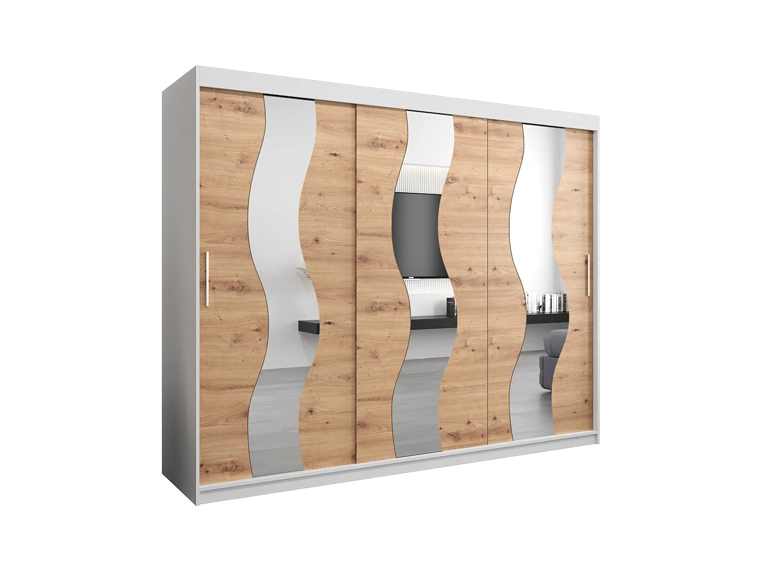 Schwebetürenschrank Sewilla 200/250/62 2-Türig (Weiß/Artisan)