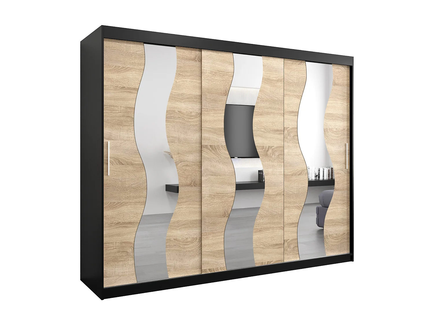 Armario SEWILLA de puertas correderas 200/250/62 3 puertas (negro/sonoma)