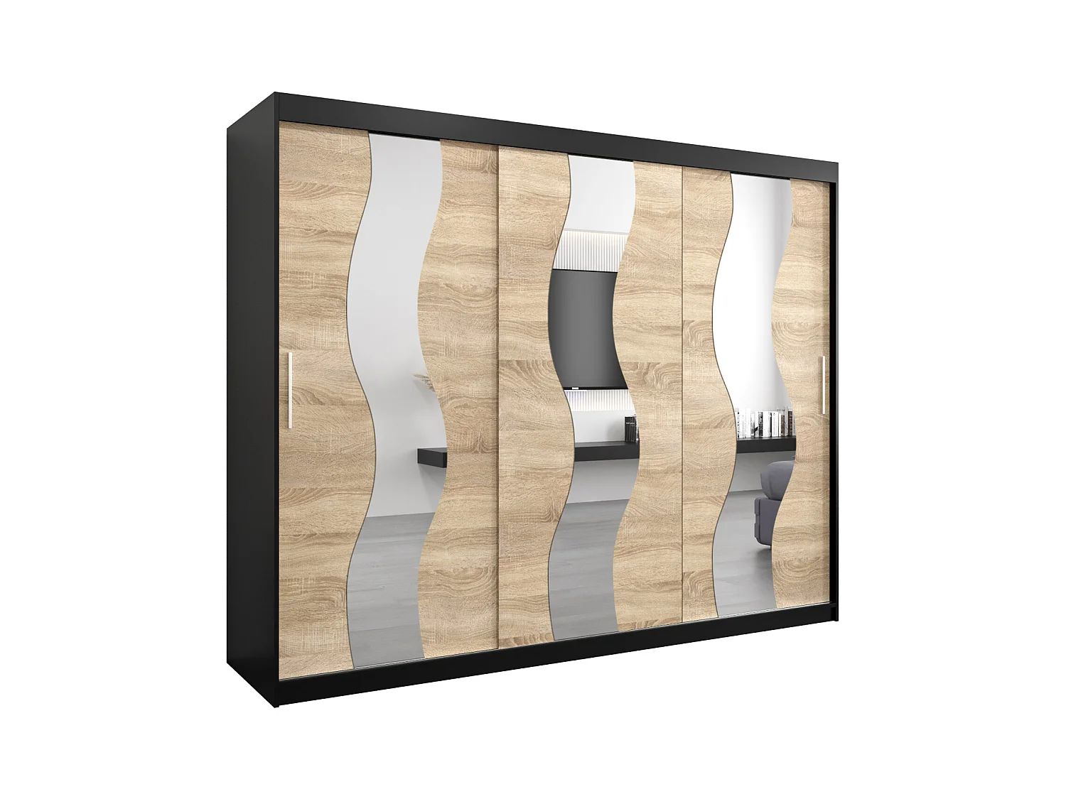Schwebetürenschrank Sewilla 200/250/62 2-Türig (Schwarz/Sonoma)