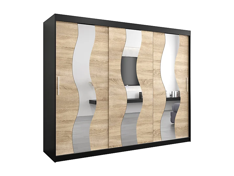Armoire Sewilla À Portes Coulissantes 200/250/62 3 Portes (Noir/Sonoma)