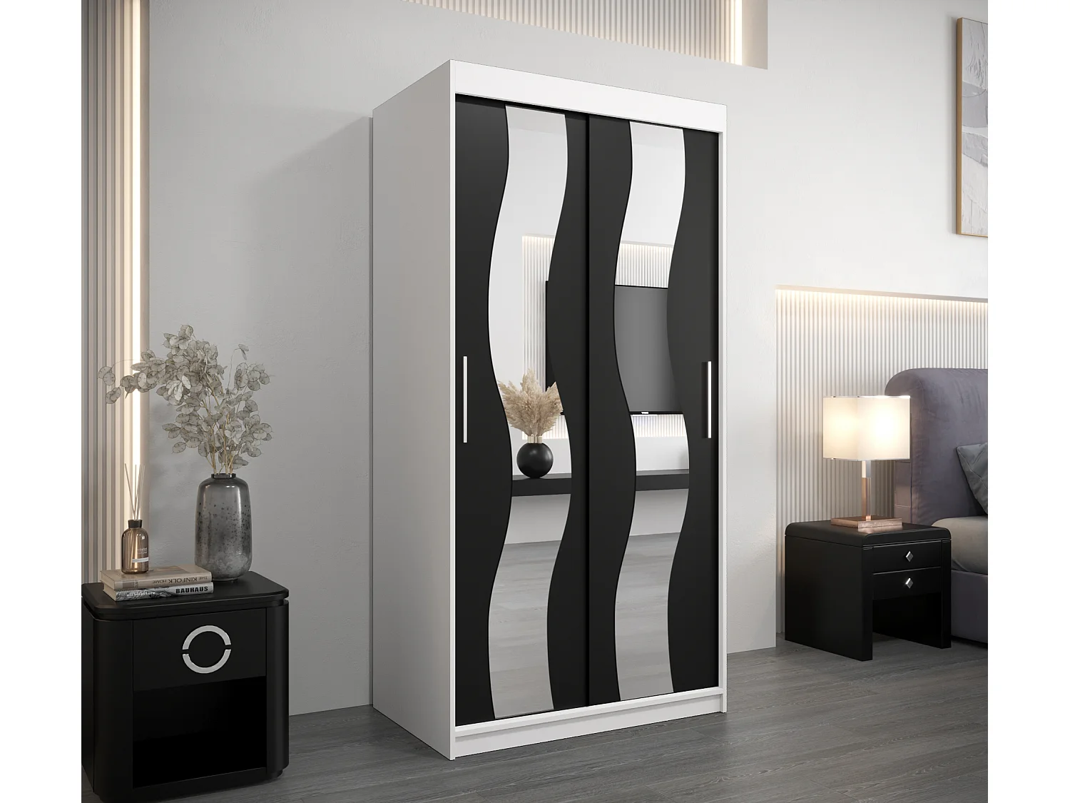 Armoire Sewilla À Portes Coulissantes 200/100/62 2 portes (Blanc/Noir)