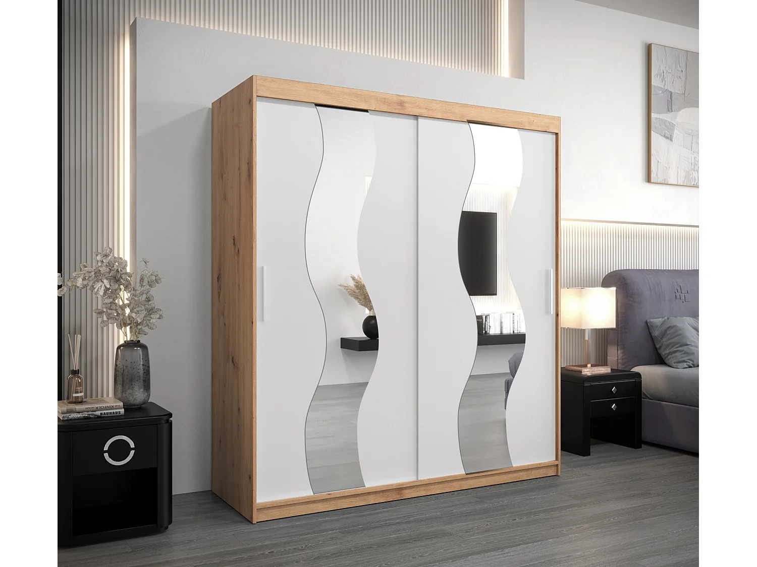 Armoire Sewilla À Portes Coulissantes 200/180/62 2 portes (Artisan/Blanc)