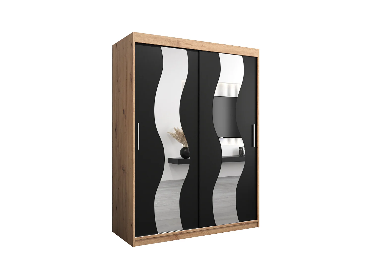 Schwebetürenschrank Sewilla 200/150/62 2-Türig (Artisan/Schwarz)