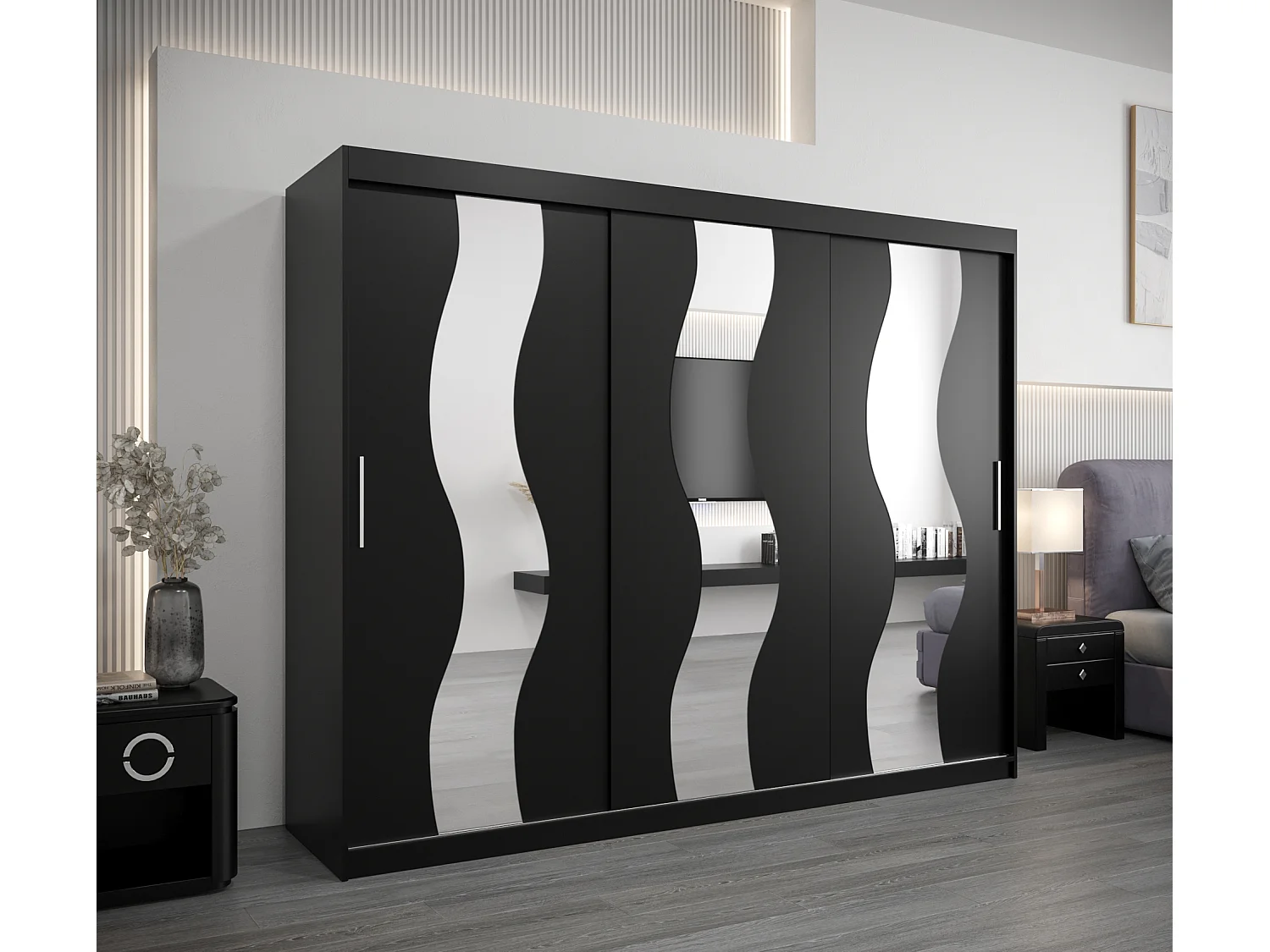 Armario SEWILLA de puertas correderas 200/250/62 3 puertas (negro/negro)