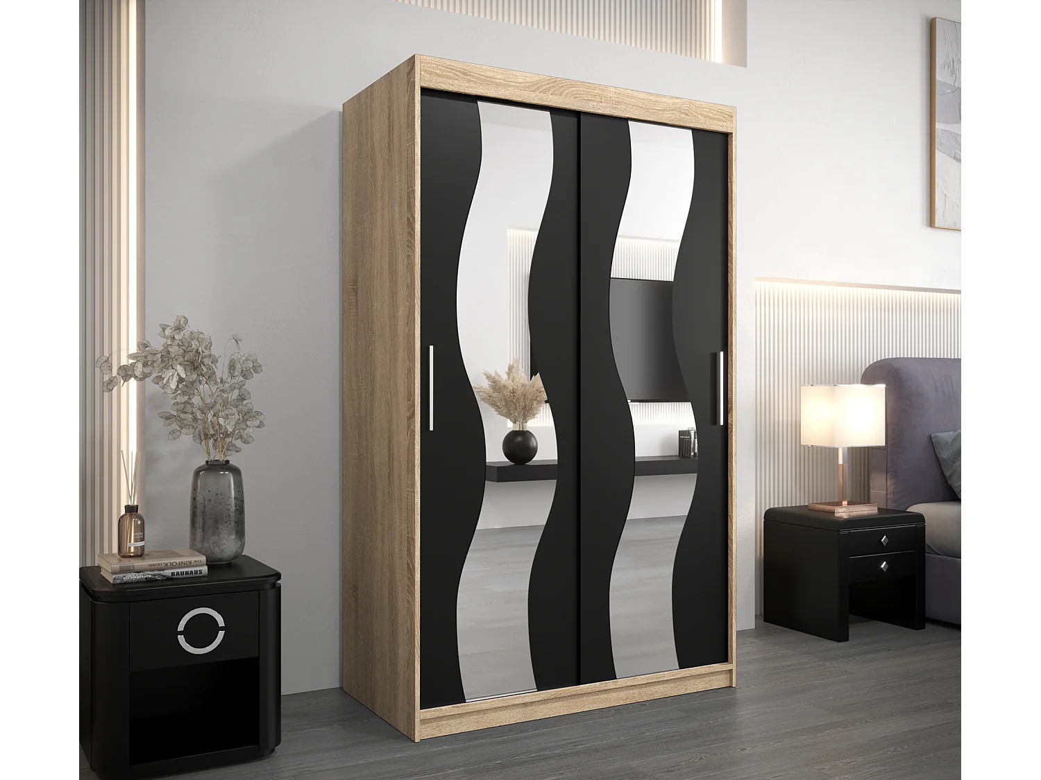 Armoire Sewilla À Portes Coulissantes 200/120/62 2 portes (Sonoma/Noir)