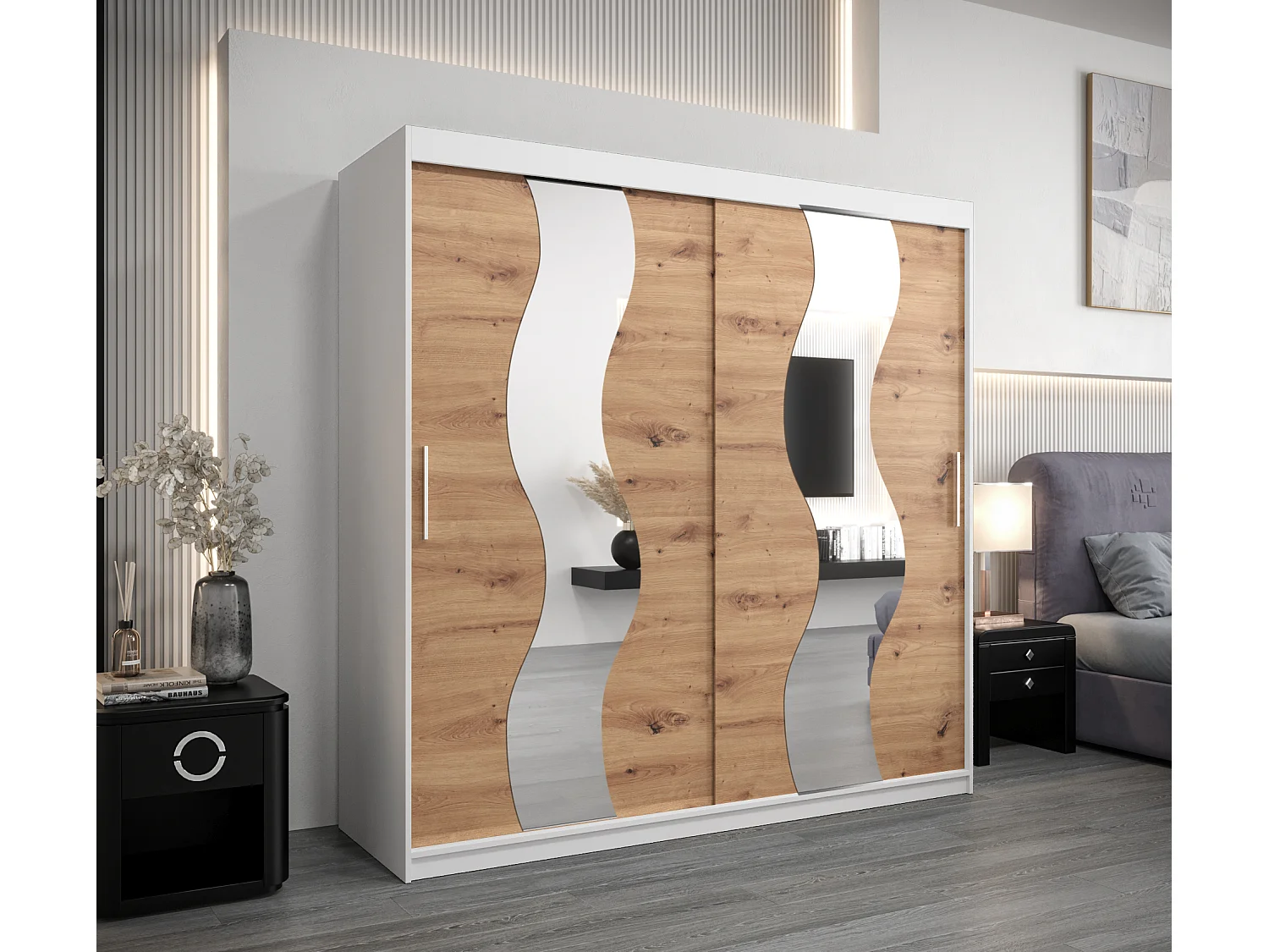 Armoire Sewilla À Portes Coulissantes 200/200/62 2 portes (Blanc/Artisan)