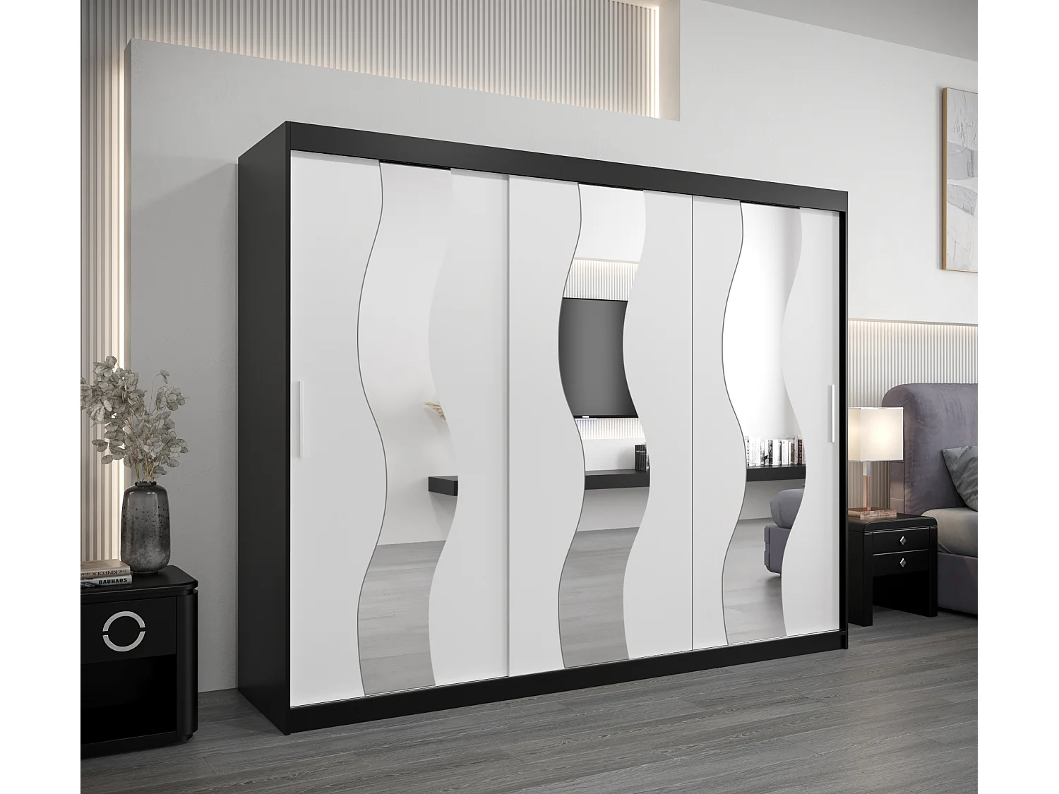 Armoire Sewilla À Portes Coulissantes 200/250/62 3 Portes (Noir/Blanc)