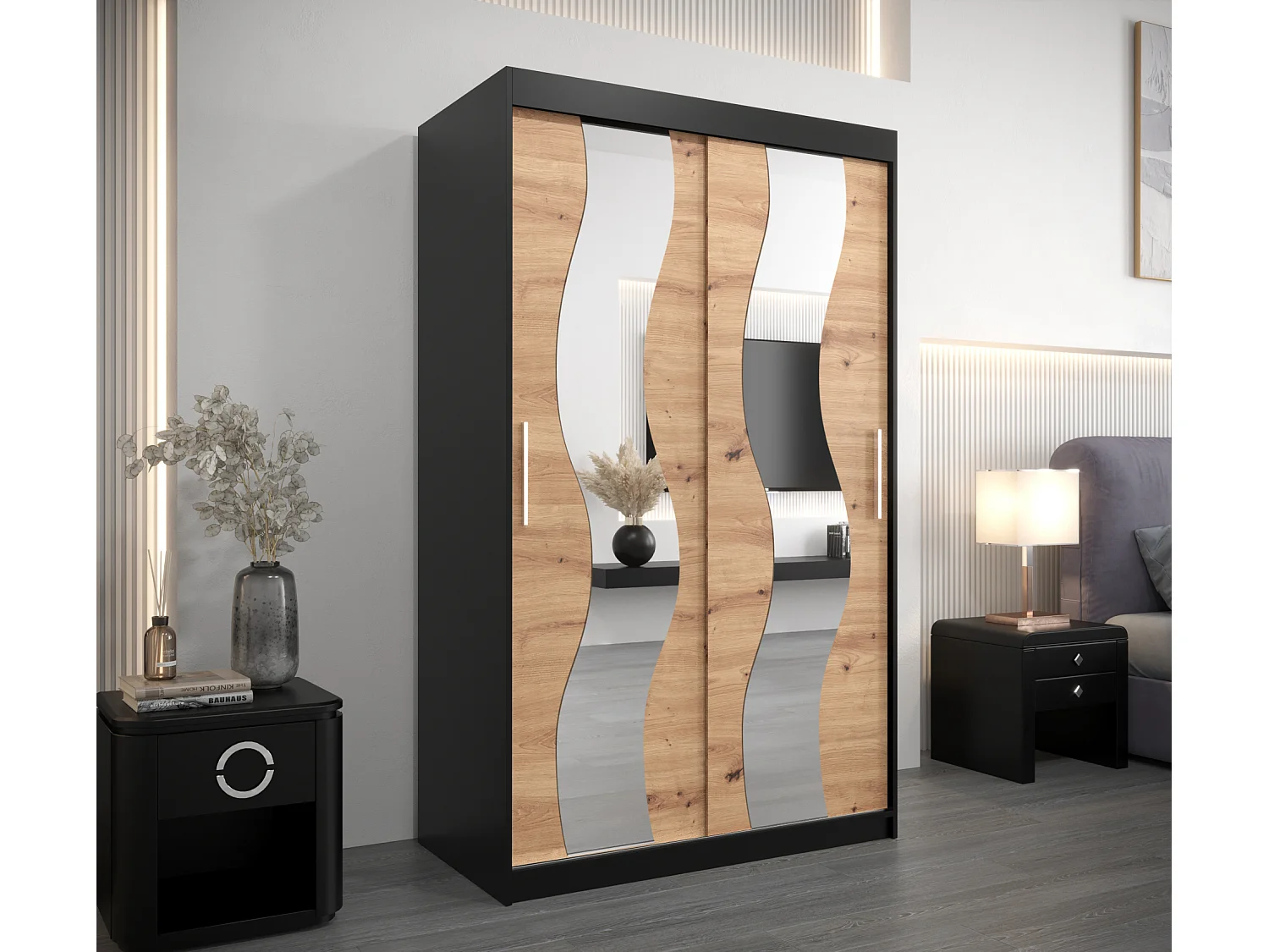 Armoire Sewilla À Portes Coulissantes 200/120/62 2 portes (Noir/Artisan)