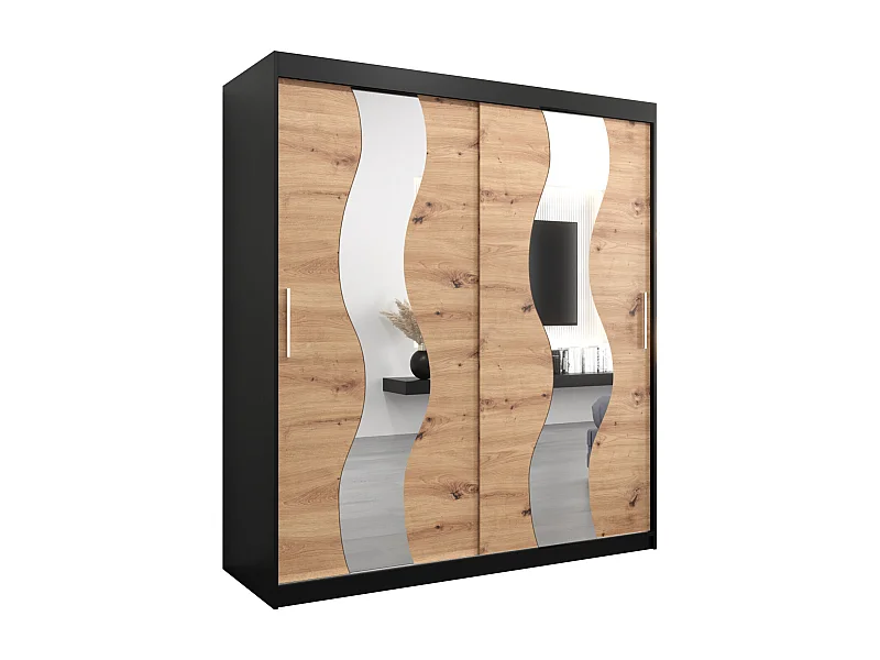 Schwebetürenschrank Sewilla 200/180/62 2-Türig (Schwarz/Artisan)