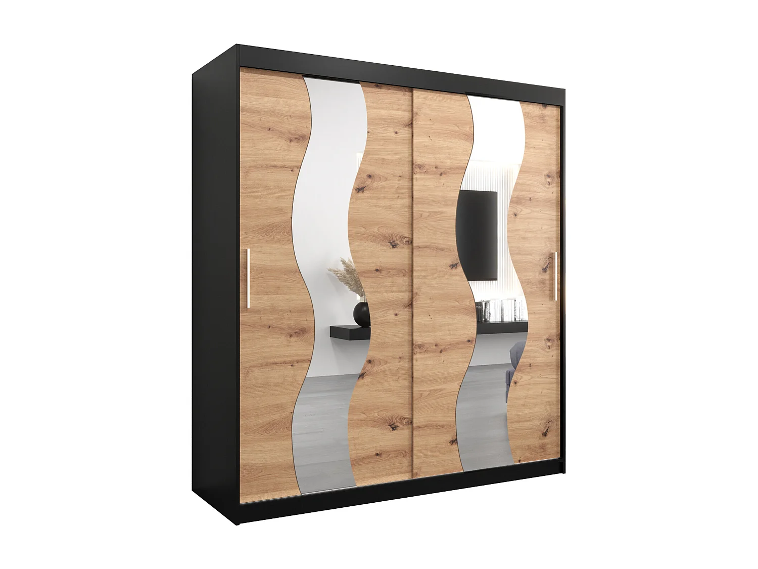 Armoire Sewilla À Portes Coulissantes 200/180/62 2 portes (Noir/Artisan)