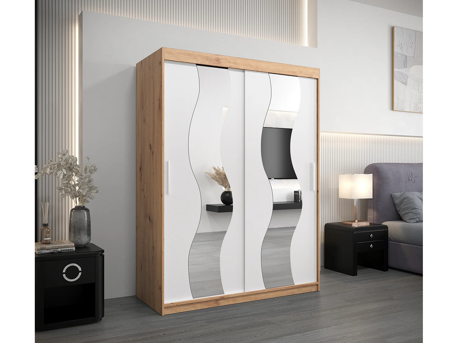 Armoire Sewilla À Portes Coulissantes 200/150/62 2 portes (Artisan/Blanc)