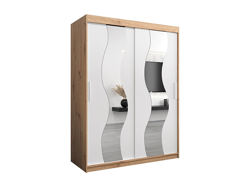 Schwebetürenschrank Sewilla 200/150/62 2-Türig (Artisan/Weiß)