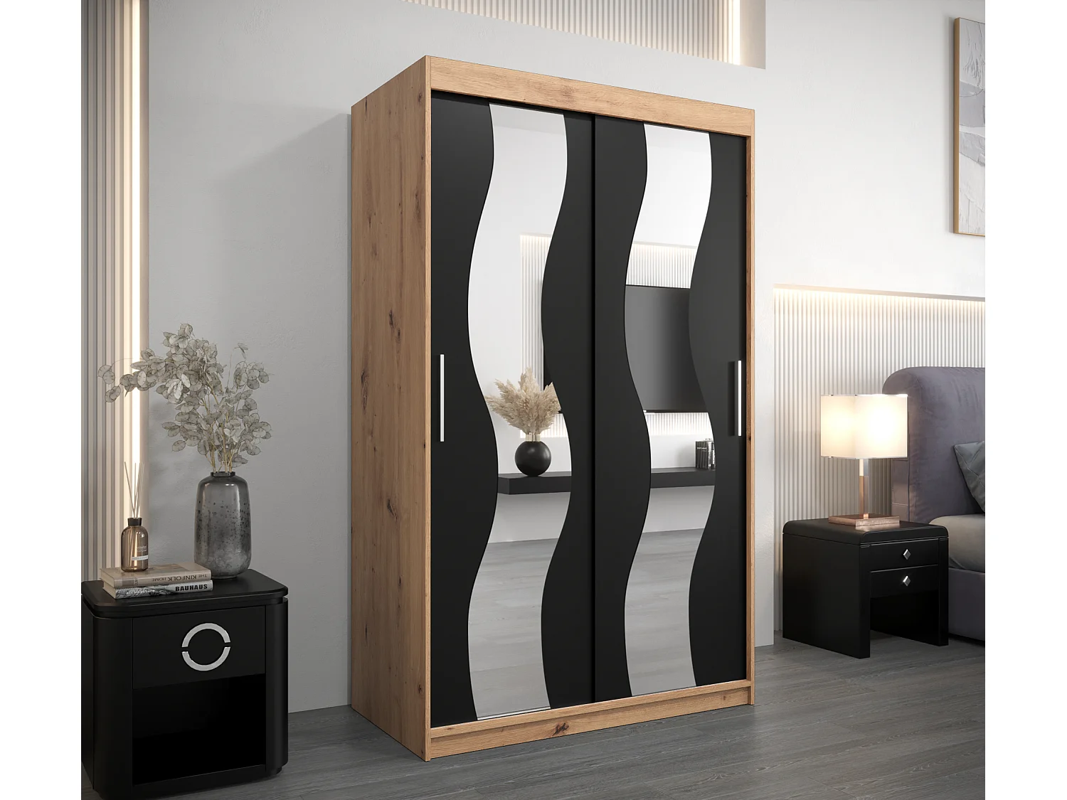 Armoire Sewilla À Portes Coulissantes 200/120/62 2 portes (Artisan/Noir)