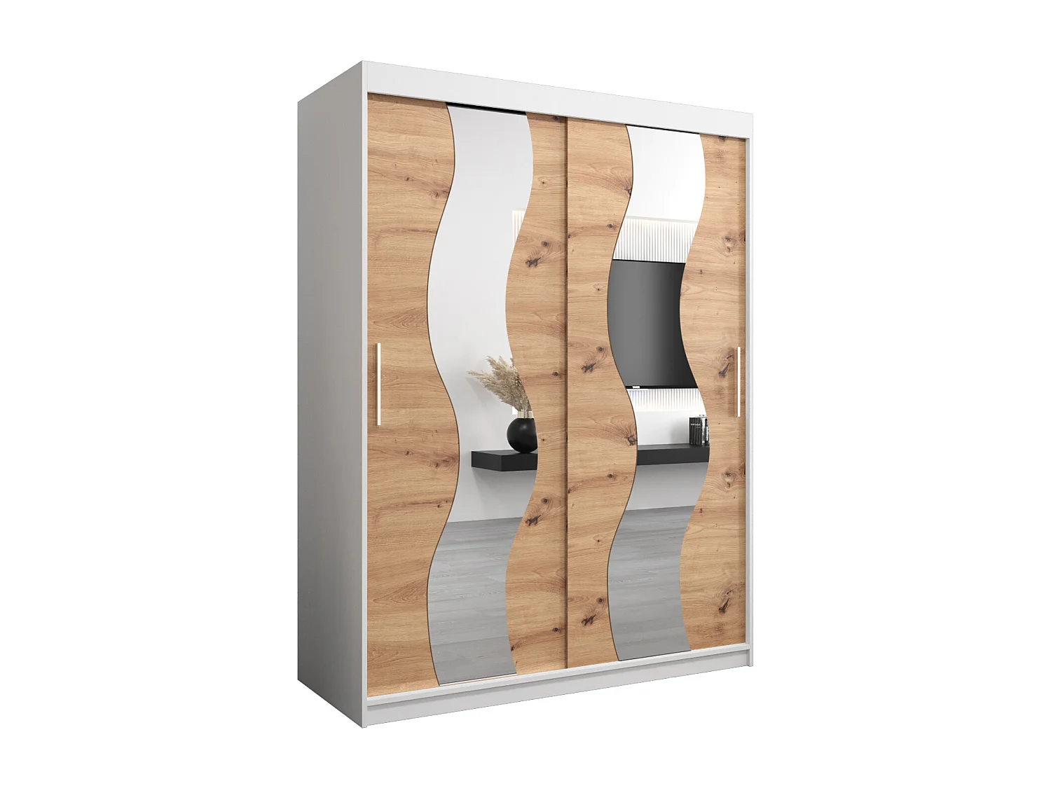 Schwebetürenschrank Sewilla 200/150/62 2-Türig (Weiß/Artisan)