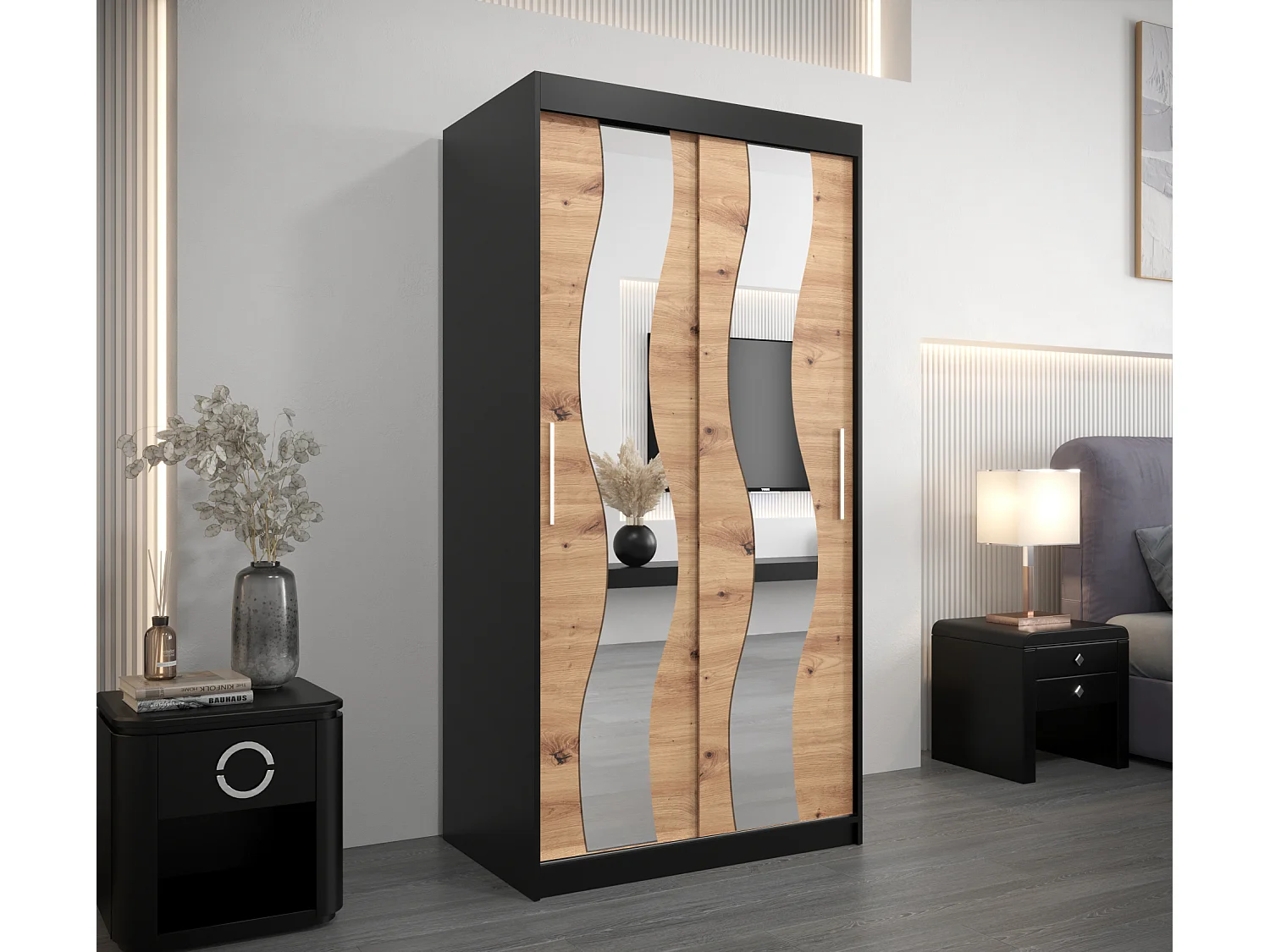 Armoire Sewilla À Portes Coulissantes 200/100/62 2 portes (Noir/Artisan)