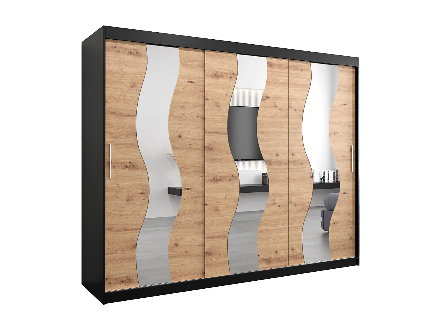 Armario SEWILLA de puertas correderas 200/250/62 3 puertas (negro/artisan)