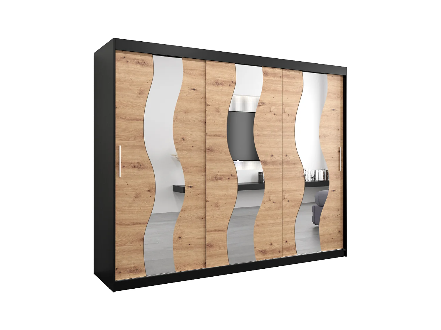 Schwebetürenschrank Sewilla 200/250/62 2-Türig (Schwarz/Artisan)