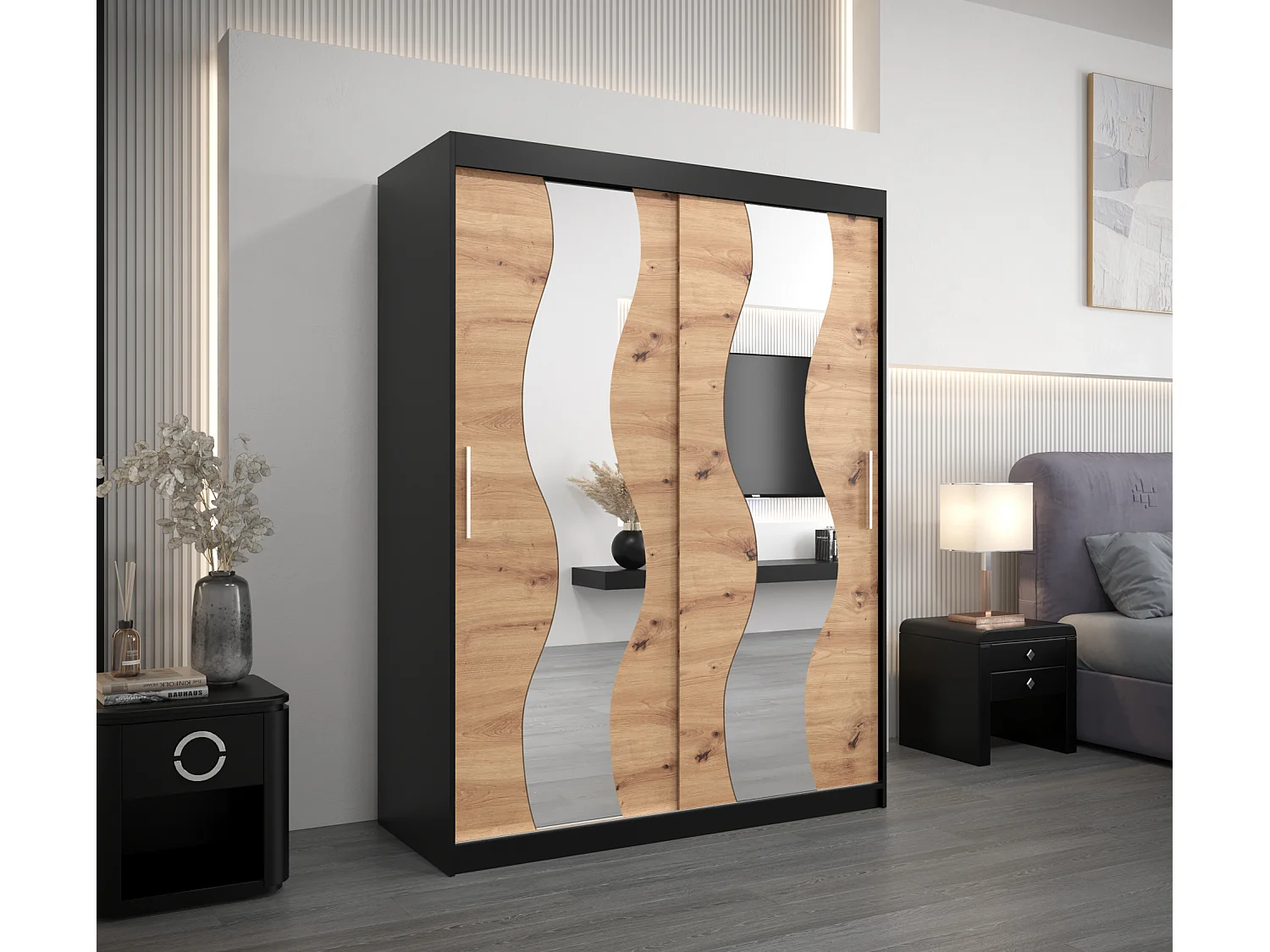 Armoire Sewilla À Portes Coulissantes 200/150/62 2 portes (Noir/Artisan)