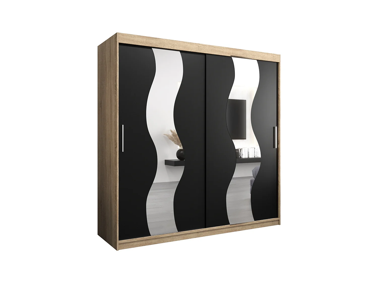 Schwebetürenschrank Sewilla 200/200/62 2-Türig (Sonoma/Schwarz)